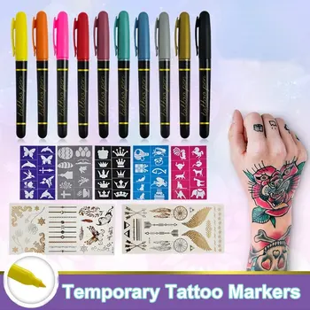 10 Barvy Dočasné Tetování Značky Pro Kreslení Bezpečné Non-toxické Barvy na Tělo Značky v Pračce Tetování Pen Výtvarné Potřeby