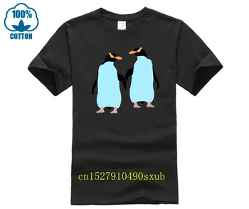 100% Přírodní Bavlny Student Krátký Rukáv T Košile Gay Pride Tučňáci Drží za Ruce Chlapec Kreslený Tučňáci Buddy Tričko Hot Prodej