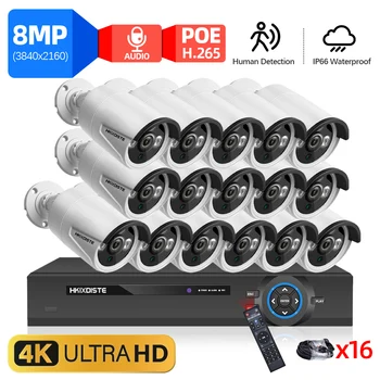 16CH CCTV Systém 8MP POE NVR 4K Ultra HD Noční Vidění H. 265 Vidio Dohled Kit Bezpečnostní Ochrany Lidských Detekce IP Kamery