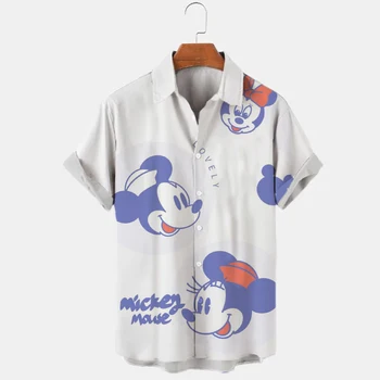 2022 Letní Příležitostné Tlačítko Dolů Košile Dovolenou s Krátkým Rukávem Disney Mickey Mouse 3d Full Print Beach Fashion Pánské Klopě Barevné Hip