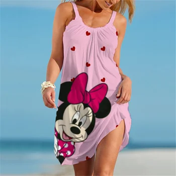 2023 Letní Ženy Minnie Mouse Disney Bez Rukávů Midi Šaty Boční Štěrbinou Bodycon Sexy Streetwear Party Elegantní Klubu