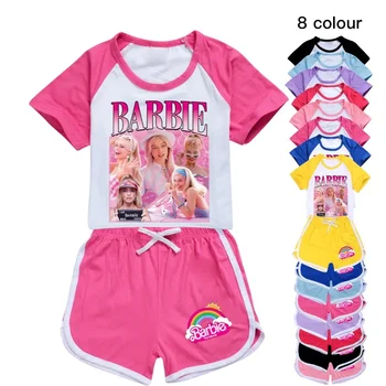 2KS MINISO Barbie Filmu Periferní Dvou-dimenzionální T-shirt, Šortky Sportovní Oblek pro Chlapce a Dívky, Nejlepší Dárek K Narozeninám