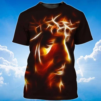 3D Ježíš Print T Shirt Pro Muže Módní Cross Graphic T-Košile Casual O-neck Krátký Rukáv Topy Hip Hop Trend Harajuku Streetwear