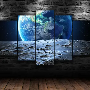 5 Kusů Země A Měsíc Prostor Přírody Nástěnné Plátno Umění HD Vytisknout Plakát Home Decor Obrázky Obrazy 5 Panel Pokoj Dekor Č. Zarámovaný