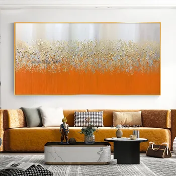 Abstraktní olejomalba Velké Plátno Umění Zdi Oranžová a Bílá Minimalistický Ručně vyráběné Moderní Obývací Pokoj Dekorace