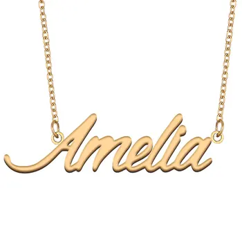Amelia Název Náhrdelník pro Ženy, Šperky z ušlechtilé Oceli Zlaté Barvy Štítek Přívěsky Collares Para Mujer Dopisy Náhrdelník