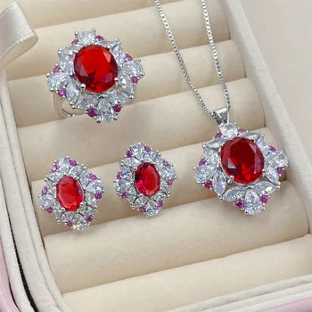 Antické Laboratoře Ruby Diamantové Šperky 925 Mincovní Stříbro Zásnubní Snubní Prsteny, Náušnice, Náhrdelník Pro Ženy Slib Šperky