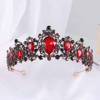 Barokní Červený Krystal Svatební Crown Royal Queen Čelenky a Korunky Svatební Vlasy Šperky Nevěsta Čelenka Prom Hlavy Příslušenství