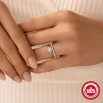 CANNER Luxusní Žena Diamantový Prsten Real 925 Mincovní Stříbro Zásnubní Snubní Prsteny Pro Ženy Kulatý Řez Šperky anillos 