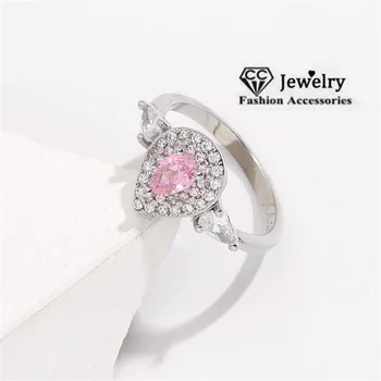 CC Prsteny Pro Ženy, Dívka, Světle Růžové Zirkony Kámen Kapka Vody Tvar Svatební Šperky Zásnubní Módní Doplňky CC585