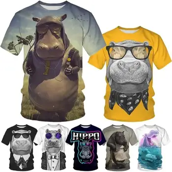 Cool Hroch Grafický Děti Trička Muži Vtipné 3D Hroch Tisk T Košile Dámské Módní Oblečení Streetwear Zvířat T-shirt