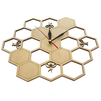 Cut Dřevo Hodiny Včely na Med Hřeben Hexagon Příroda Hodinky Nástěnné Hodiny Geometrické Kuchyně Art Dekor