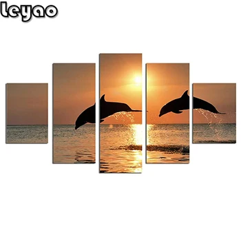 diy plné náměstí/kolo vrták 5 panel diamond malování delfín skákání při západu slunce 5d mazaika výšivky prodej kit Multi-Picture