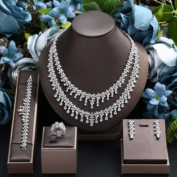 Elegantní Ženy, Svatební Šperky Africké CZ Crystal Leaf Pokles Svatební Náhrdelník, Náramek a Náušnice Šperky Sady