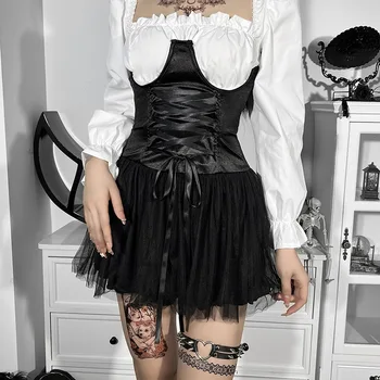 Gothic DressSummer A na Podzim Tmavě Vítr Dámské Šaty Popruhy Pas Sukně Viz-prostřednictvím Ok Sukně Nová GothGoth šaty