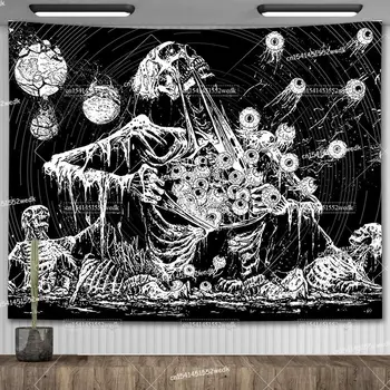 Lebka Gobelín Zlé Oko Černá A Bílá Kostra Tapiserie Zavěšení Na Zeď Obývací Pokoj Dekor Trippy Hippie Tapestrys Pro Domácí