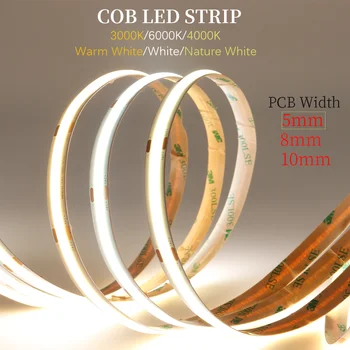 LED Strip Světlo COB High Density Flexibilní Teplé přírodní studená Bílá 320/384/480/528Leds/m Lineární stmívatelné světla 5/8/10mm DC12-24V