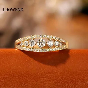 LUOWEND 18K Bílé nebo Žluté Zlato Prsteny Luxusní Minimální Styl 0.60 carat Skutečný Přírodní Diamantový Prsten pro Ženy, Vysoké Svatební Šperky