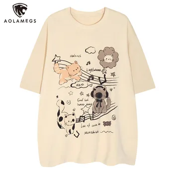 Muži Harajuku T-Shirt Vtipné Kreslené Grafické Tees Pár High Street Volné Oblečení Dopaminu Čisté Bavlny s Krátkým rukávem Potištěné Topy