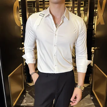 Muži, Šaty, Košile, Pásek Design Dlouhý Rukáv Smoking Košile pro Muže Oblečení 2023 Slim Fit Business Módní Formální Oblečení Košile Homme