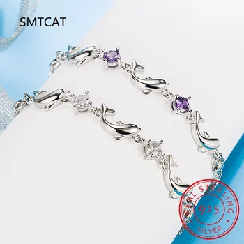 Módní 925 Sterling Silver Řetězec Náramky Pro Ženy, Strana, Roztomilý Delfín Náramek Náramek luxusní Crystal CZ Šperky, Dárky