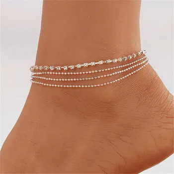 Módní Ženy Crystal Korálky Ponožky Háčkování Naboso Sandály Nohy Šperky Noha Nový Řetízek Na Nohu Kotník Náramky Pro Ženy