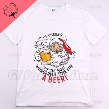Na zdraví Pivo Santa Claus Hot Prodej Tištěné Bavlny T-shirt Unisex Street Nosit Neformální Muži Ženy Módní Topy Grafické Nadrozměrné
