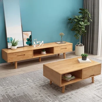 Nordic masivního dřeva, TV stolek, konferenční stolek, kombinace, moderní a jednoduché, domácnost, malý obývací pokoj, patro kabinet