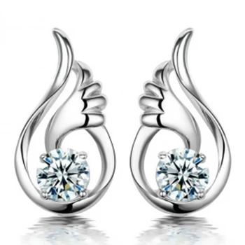 Nové Módní Brincos Jednoduché Crystal Andělská Křídla Náušnice Pro Ženy Stříbrná Barva Anti-alergické Náušnice Šperky Bijoux Dárek