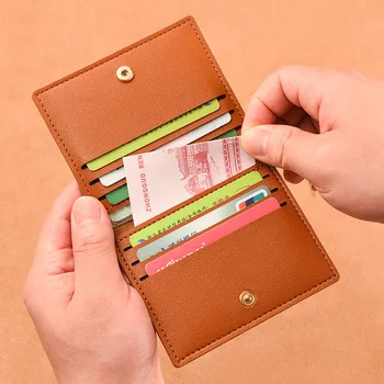 Plná Barva PU Kožené Malé Peněženky pro Ženy Krátká Jednoduchá dámská Kabelka s Tlačítky Ultra Tenké Kreditní Karty Taška Mince Kabelku