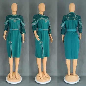 Plus Velikost Africké Strany Dreses pro Ženy 2024 Nové Jarní Módní Dashiki Ankara Krajky Svatební Šaty Elegantní Muslimské Maxi Šaty