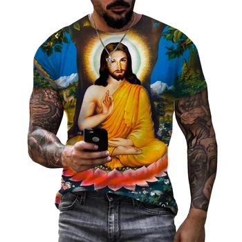 Populární Hot Prodej 3D Boha Ježíše Tištěné Men T-shirt 2022 Letní Módní Trendy Trička Ležérní Nadrozměrné T Košile