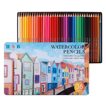 Profesionální 36 Barevné Vody Soluable Akvarel Tužky Sada Kartáč Dřevo, Školní Potřeby Plomo De Barva En Agua