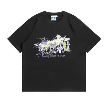 Pánské T-shirt Bavlna Graffiti Tisk Streetwear Letní Příležitostné Volné Posádky Krku Krátký Rukáv T tričko pro Muže Topy Páry Tričko