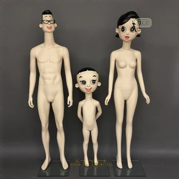 Pěkný Animovaný film, Manekýn Big Head Syn Malá Hlava Otec Matka Displej Rodič-dítě Oblečení Model