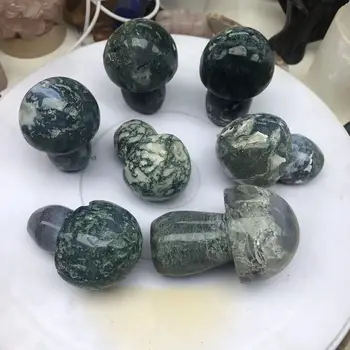 Přírodní Mech Achát Vyřezávané Houby Čakry Léčení pro Domácí Dekor Náhodné Quartz Crystal Craft Ruku Ornament Příslušenství