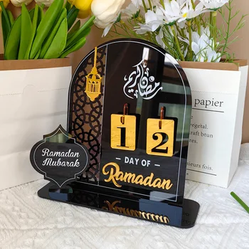 Ramadán Kalendář Odpočítávání Akrylové Zrcadlo Eid Mubarak Ornament Kareem Ramadan Dekorace Pro Domácí Islámské Muslimské Party Dekor