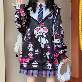 Roztomilé Sanrio K2Y Kuromi s Kapucí Topy Roztomilý Dívka Kreslený Zip Mikina Studenty Anime Tenký Oddíl Jk Uniformy Festival Dárek