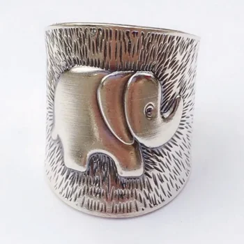 S925 čistého stříbra prsteny pro ženy, ručně vyráběné stříbrné Thajsko Vyřezávané slon Kreslení široký obličej mincovní stříbro prsten