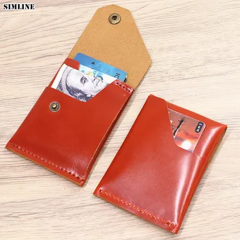 SIMLINE 100% Originální Kožená Peněženka Držitel Kreditní Karty Pro Muže Muž Vintage Hovězí kůže Krátké Malé Mini Slim Pánské Peněženky Peníze Pytel
