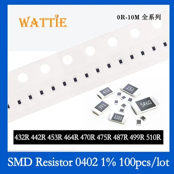 SMD Rezistor 0402 1% 432R 442R 453R 464R 470R 475R 487R 499R 510R 100KS/lot čipové rezistory 1/16W 1.0 mm*0,5 mm