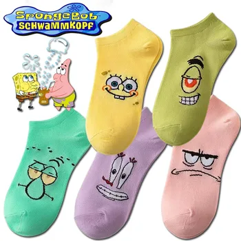 SpongeBob SquarePants Bavlněné Ponožky Dámy Roztomilý Kreslený Bavlněné Ponožky Anime Mělké V Ústech Ponožky Krátké Móda Pro Volný Čas Sportovní Ponožky