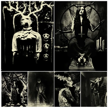 Strašidelný Démon A Čarodějnice, Děsivé Fotografické Wall Art Malířské Plátno Gothic Pagan Horor Vintage Plakát Umění, A Domácí Výzdoba, Tisk