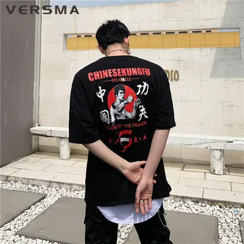 VERSMA 2019 Čínský Styl, Čínské Kungfu Dopis Tištěné T-shirt Men Letní Krátký Rukáv Hip Hop Streetwear Nadrozměrné T Košile Muži