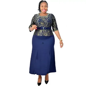 Vánoční Africké Dlouhé Šaty pro Ženy 2024 Nový Elegantní Elastické Bodycon Šaty Sexy Krajky Patchwork Plášť Femme Africké Oblečení