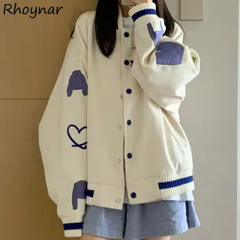 Výšivkou Bundy Dámské Značkové Ležérní Dívčí Japonské Kawaii Oblečení, Volné Vstupy Streetwear Kabáty Preppy Studenty Dlouhý Rukáv
