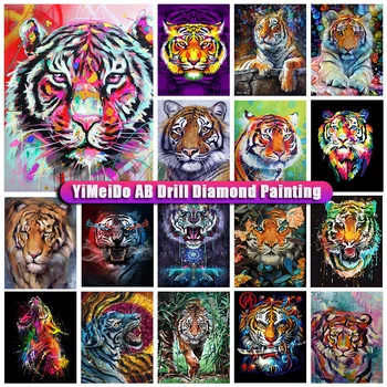 YiMeido DIY 5D Diamond AB Malování Tygr barevné Diamond Výšivky Zvířat Kříž Steh Kamínky Mozaiky Plné Nové Příjezdy