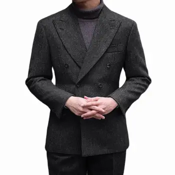 Zimní 2 Kusy Tweed Pánské Oblek 2023 Dvojí Breasted Vrcholila Klopě Muž Svatební Tuxedo Obleky Formální Obchodní Pánské Oblečení