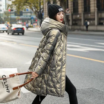 Zimní Kabát Ženy korejské Módní Nové Příležitostné Dlouhé Světlé Tvář Bavlna Kabát s Kapucí Parka dámská Zimní Oblečení Ženy