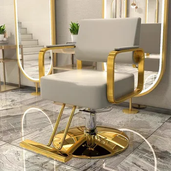 Zlatý Stylista Otočná Židle Kadeřnické Kožené Barberia Křesla Luxusní Podnožkou Taburetes De Bar Holič Zařízení LJ50BC